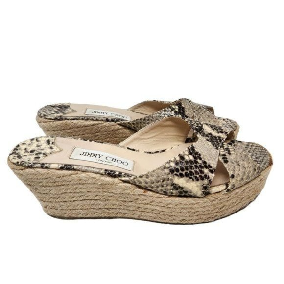 Jimmy Choo DOVINA Sandals Wedge Espadrille Snake Embossed Women's Size 9 - Picture 5 of 10